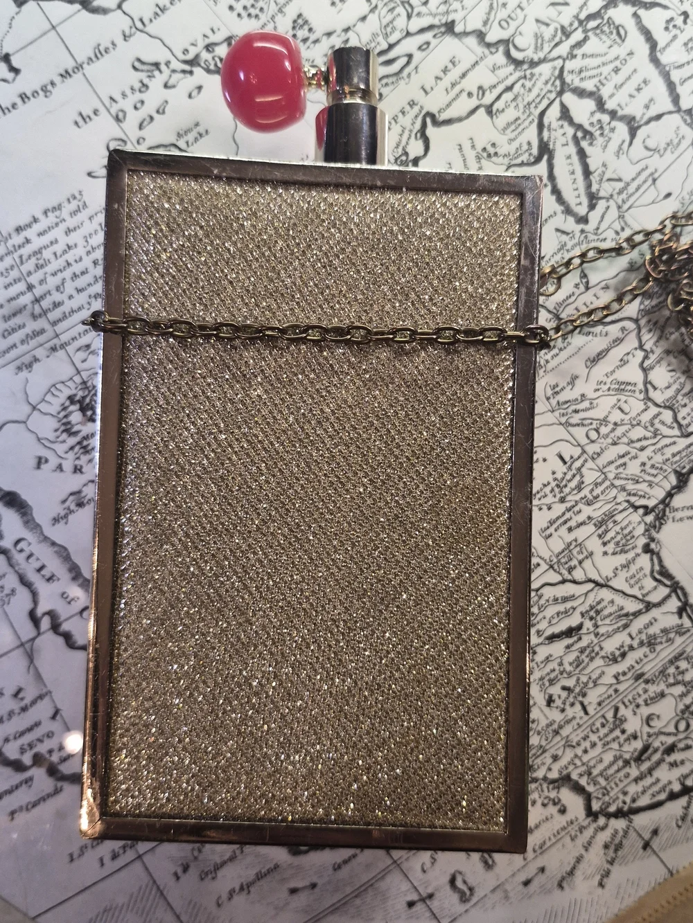 PERFUME BOTTLE CLUTCH WITH CHAIN